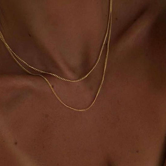 18k Plated Double-layer Flat Curb Necklace Gold Necklace